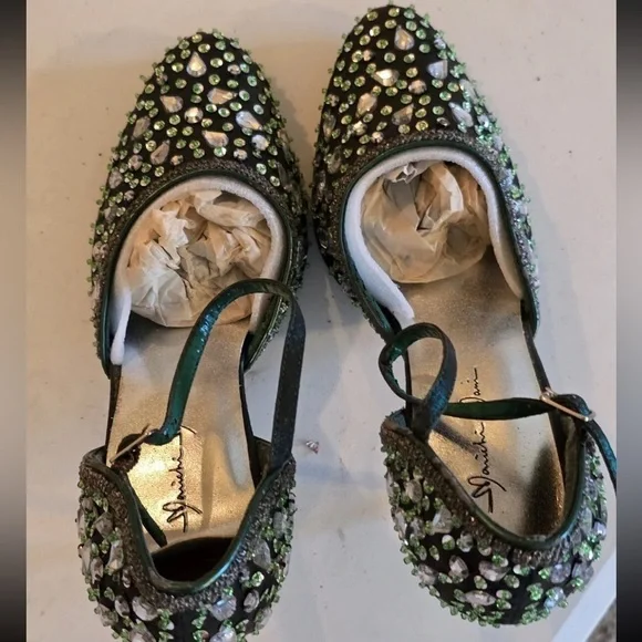 Marichi Mani Pump Heels Women 8.5 Green Metallic Rhinestone Stiletto New - Picture 5 of 15